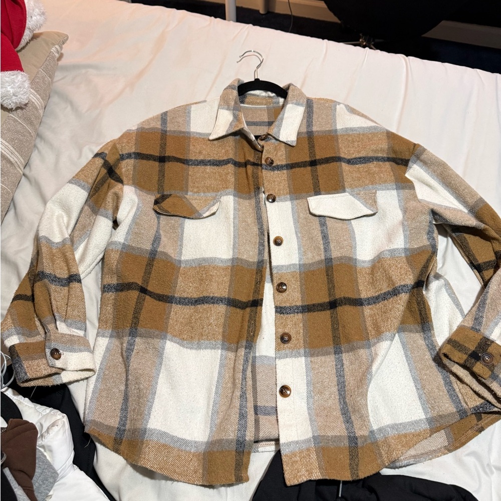 Plaid Tan and Cream Men's Jacket | LARGE